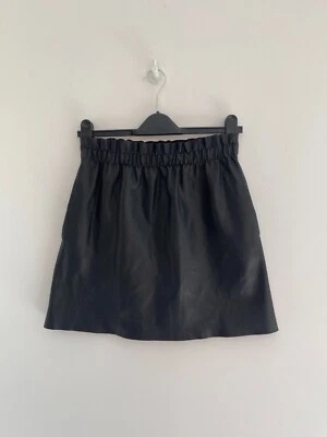 Zara Mini Skirt Black Faux Leather Elasticated Waistband UK 8-10 - VGC - Image 1 of 4