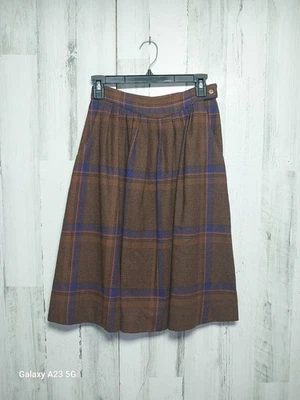 Falda a Cuadros Vintage Liz Claiborne Hecho en Unión Mezcla de Lana Marrón Azul Foto 1 de 4
