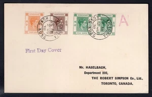 HONG KONG 1938 FDC Cover. Four Values on Stock Card addressed to Toronto Canada - Picture 1 of 2