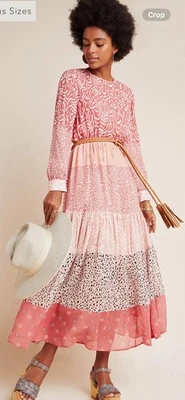 Vestido maxi Anthropologie tamanho L Jodie coleção Dolan rosa/creme novo com etiquetas - Imagem 1 de 4