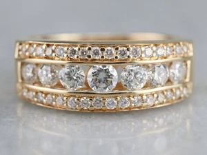 1.40 CT Round Three-Row Moissanite Wedding Ring Band 14k Yellow Gold Plated - Picture 1 of 4