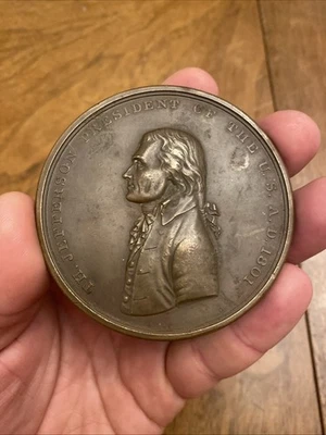 Thomas Jefferson Medalla de Paz Indígena de Estados Unidos Grande 3” Bronce Paz Temprana y Amistad Foto 1 de 4