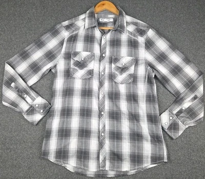 Camisa BKE Western Para Hombre Grande Calce Atlético Manga Larga Perla A Presión Botones Cuadros Foto 1 de 4