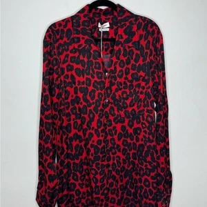 Alexander McQueen Leopard Printed Long Sleeved Shirt Black Red Men’s 16/XL - Picture 1 of 7