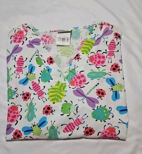 UA Scrubs Large L LG Buggin' Out Scrub Shirt Top Lady Bug Butterfly Ant Bugs - Picture 1 of 3