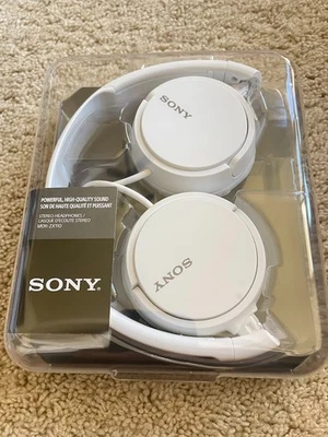 White 3.5MM Wired On-Ear Headphones Sony ZX  MDR-ZX110 Stereo Sound - Image 1 of 2