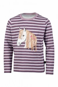Kinder Mädchen Langarmshirt Pullover gestreift mit Pferd ALVA HKM lila 98-164 - Imagen 1 de 5