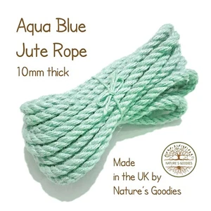 Aqua Blue Colour 3m x 10mm Thick Coloured Jute Rope for Arts Crafts Ropework - Picture 1 of 6