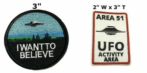 X-Files & Area 51 Embroidered Patch Iron-on UFO I Want To Believe Retro - 2 Pcs - Picture 1 of 12