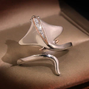 Mujeres Dije Dos Tonos Plata 925 Anillos Ajustables Circonita Cúbica Joyería - Imagen 1 de 5