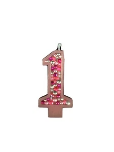 Handverzierter Strass 1. Geburtstag Rosa Kerze Nummer 1 Smash Cake Topper - Bild 1 von 4