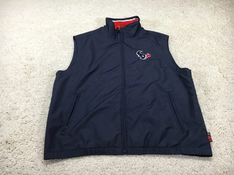 Houston Texans Vest Mens Large Blue Reebok NFL Football On Field Full Zip Vented Cover