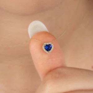 Heart Blue Sapphire Necklace Minimalist Love Heart Perfect Gift Mother's - Picture 1 of 4