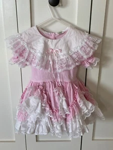 Lid'l Dolly's Dress 2T Circle Frilly Ruffle Lace Party Pageant Pink Easter - Picture 1 of 5