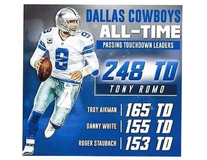 TONY ROMO 8X10 PHOTO DALLAS COWBOYS ALL-TIME TD LEADERS PICTURE WIDE BORDER - Picture 1 of 1