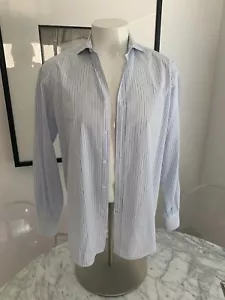 Brunello Cucinelli Men's Blue White Gray Striped 100% Cotton Dress Shirt Size XL - Picture 1 of 13
