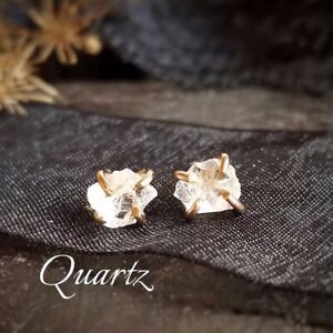 Raw Natural White Quartz Crystal Women Healing Reiki Stud Earrings Dainty Gifts