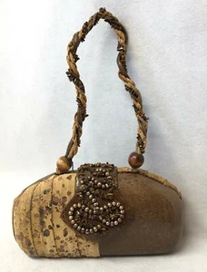 Timmy Woods Veneto braun gesprenkeltes Leder Tigerauge Steine Perlen Handtasche Neu mit Etikett - Bild 1 von 12