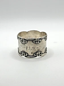 Antique Sterling Silver Napkin Ring Ornate Scroll Design Initials FLW - Picture 1 of 7