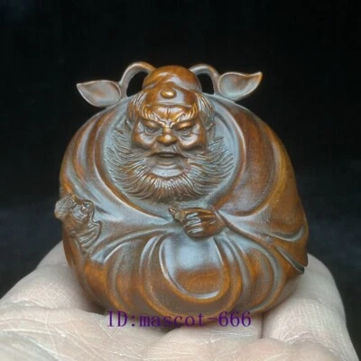 Antigua colección de estatua de figura de exorcismo Zhong Kui de 2 pulgadas de boj de China tallada a mano Foto 1 de 4