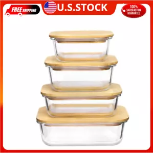 Vtopmart Glass Food Storage Containers with Bamboo Lids, 4 Pack Meal Prep Glass - Picture 1 of 7