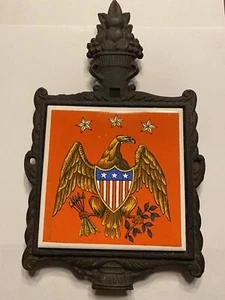Vintage USA Bald Eagle Tile Trivet Nice Orange Color Fruit Basket Japan Old B12 - Picture 1 of 11
