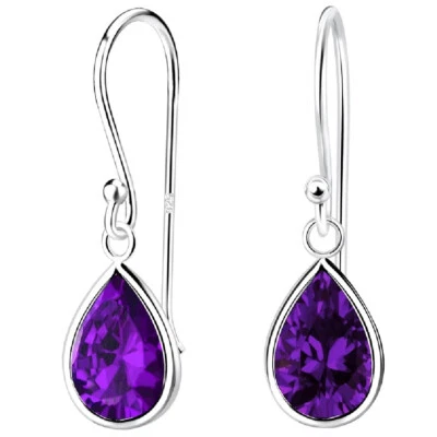 Purple Cubic Zirconia Drop Earrings * 925 Sterling Silver * Gift Box available - Image 1 of 4