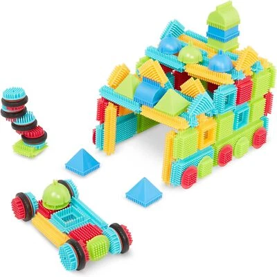 112 Piece Multicolor Bristle Building Blocks Set With Wheels For Toddlers - Image 1 of 4