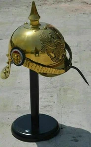 GERMAN STEEL HELMET PRUSSIAN BRASS FINISH WITH SPIKE GERMAN HELMET - Picture 1 of 5