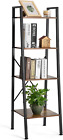 Ladder Shelf 4-Tier Bookshelf,Wood&Metal 59 Inch Tall Corner Shelves,Rustic Brow