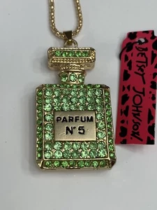 GREEN AND GOLD PERFUME BOTTLE NECKLACE-BJ902 - Picture 1 of 3