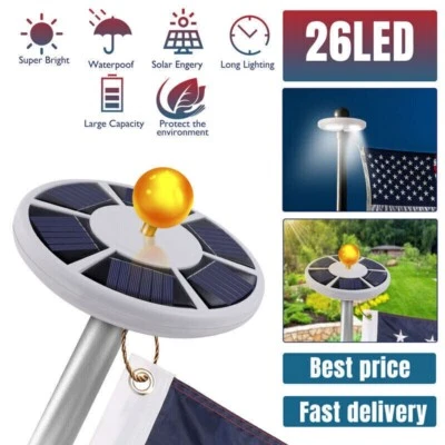 Garden Solar FlagPole Lights 26 LED Auto Active Super Bright Outdoor Waterproof - Image 1 of 4
