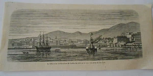 Gravure 1866 La ville et les fortification de Corfou vue de l'ile Vido - Imagen 1 de 1