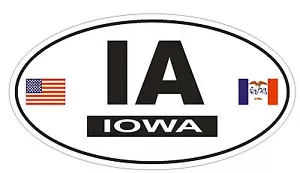 IA Iowa Oval Bumper Sticker or Helmet Sticker D799 Euro Oval with Flags - Bild 1 von 1