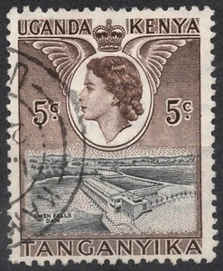 SG167 Sn103 1954 5c BRITÁNICO ÁFRICA ORIENTAL Owen Falls Down Queen Elizabeth II vistas - Imagen 1 de 2