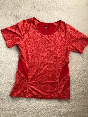 REI Womens Top M Activewear Orange Patterned Mesh Short Sleeved - Imagem 1 de 4