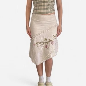 Vintage Per Una Beige Low Rise Linen Blend Midi Skirt - UK 10 (Fits Small) - Picture 1 of 11
