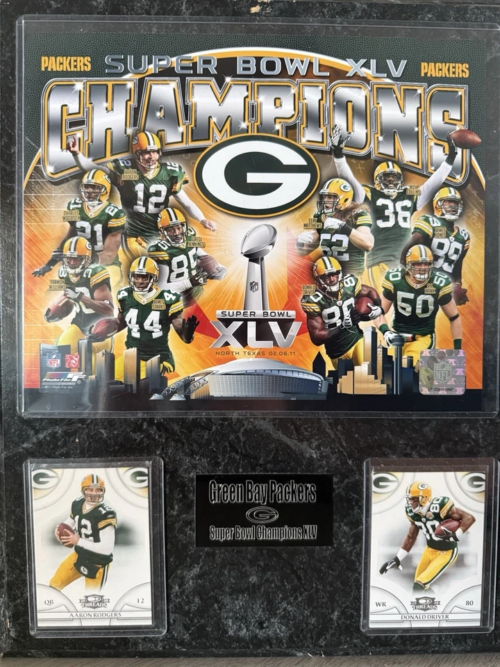 Placa Retro Green Bay Packers Super Bowl 45 Champions Foto 1 de 4