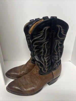 Tony Lama Vintage Leather Boots 6171  Two-Tone Brown and Black Mens 10 1/2 EE - Image 1 of 4