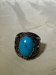 Edelstahl Türkis Kuppelring - verziertes Western Schnörkel Design - Vintage Bik - Bild 1 von 5