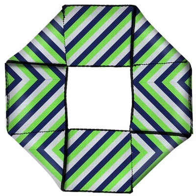 Juguete para perro con hebilla volante octágono Chevron a rayas blanco verde neón azul marino Foto 1 de 4