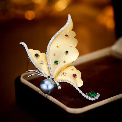 Mujer Dije Cristal Perla Mariposa Animal Broche Prendedor Abrigo Decoración Regalo Foto 1 de 4