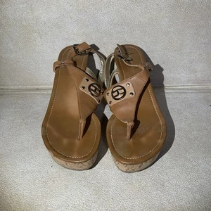 Tommy Hilfiger Damen Keilsandaletten 8,5 M hellbraun Kork Plateau H Logo - Bild 1 von 13