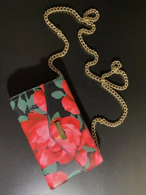 Trina Turk Chain Handle Red Peony  Floral  Handbag Leather Purse Brass Hardware - Image 1 of 4