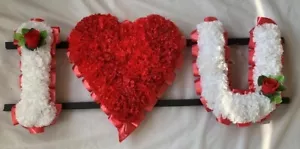 I Love You Funeral Tribute Artificial Silk Wife Mum Heart Silk Tribute Wreath - Picture 1 of 9