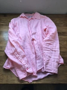 100% Linen Shirt Mens Size 2XL XXL Pink Long Sleeve Button Up Made In Italy - Picture 1 of 3