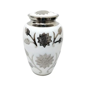 White Color Sunflower Hastings Designed Large Memorial Urn For Human Ashes - Picture 1 of 6
