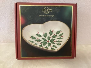 Lenox HOLIDAY Stechpalme Gold Herz 5" Weihnachten Süßigkeiten Schale mit Box & Etikett - Bild 1 von 13
