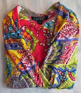 Lauren Ralph Lauren Dress Womens 4 Multicolor Paisley Floral Sheath Surplice - Picture 1 of 10