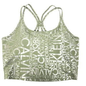 Calvin Klein Womens Green Foil Print Logo Strappy-Back Padded Tank Top,M - Picture 1 of 2
